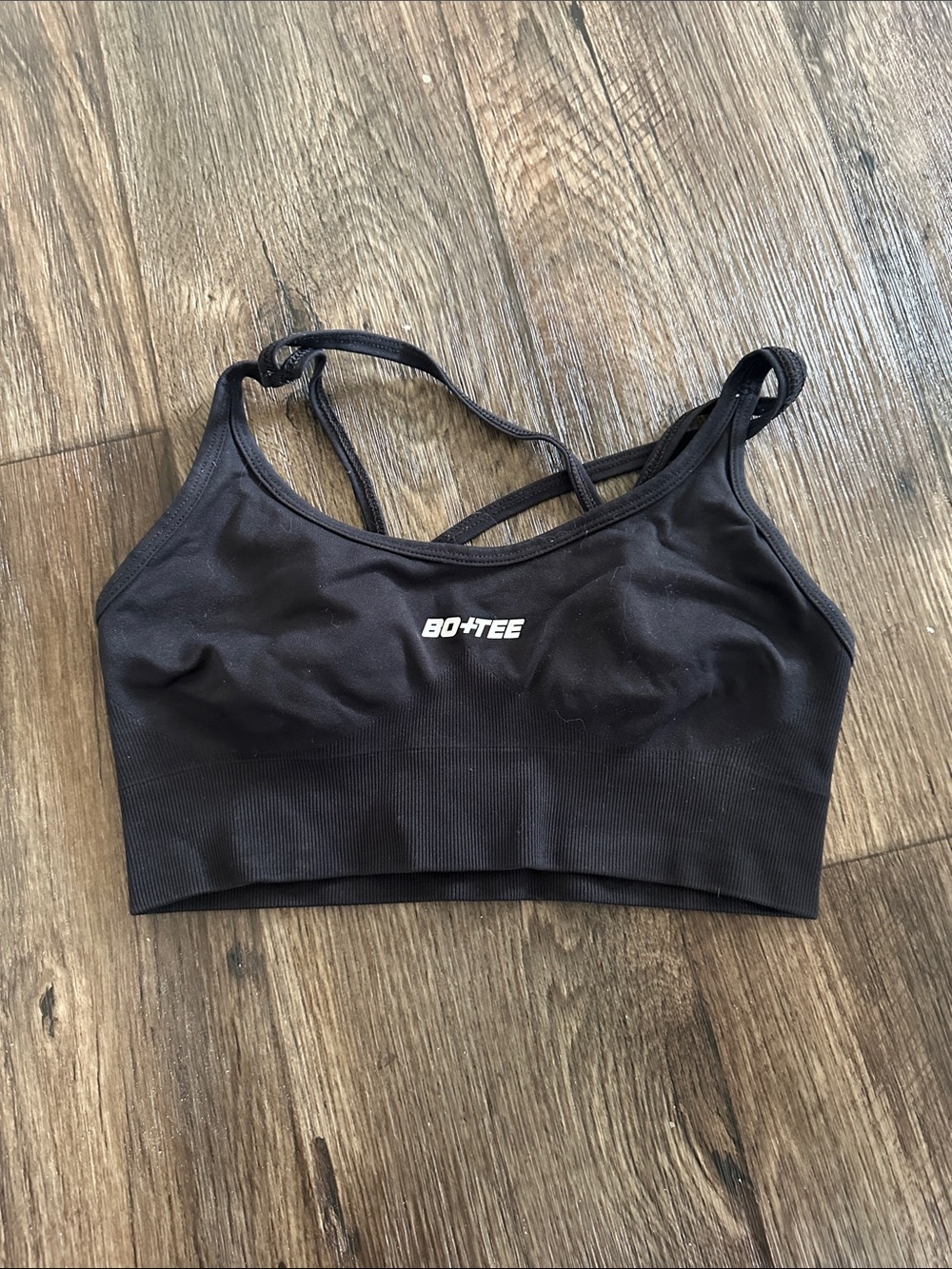 Bo+Tee Black Strappy Seamless Sports Bra